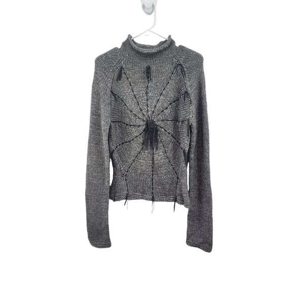Voyage Women's Wool Blend Applique Front Turtleneck Sweater Gray- 14 - Picture 1 of 8